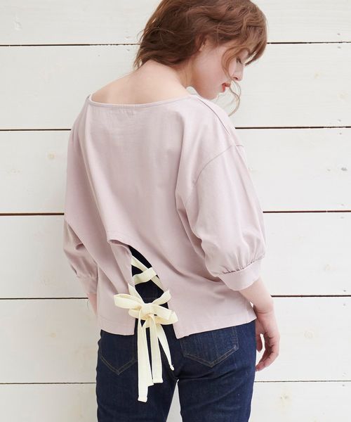 MAJESTIC LEGON(マジェスティックレゴン)の「後ろクロスリボントップス(Tシャツ/カットソー・レディース・ピンク/アイボリー/グレー・MEDIUM)」の13枚目の写真