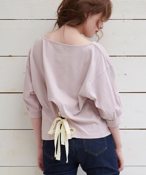 MAJESTIC LEGON(マジェスティックレゴン)の「後ろクロスリボントップス(Tシャツ/カットソー・レディース・ピンク/アイボリー/グレー・MEDIUM)」の9枚目の写真
