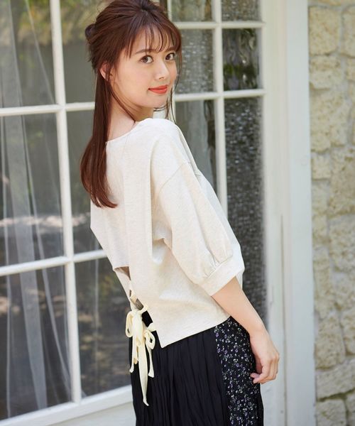 MAJESTIC LEGON(マジェスティックレゴン)の「後ろクロスリボントップス(Tシャツ/カットソー・レディース・ピンク/アイボリー/グレー・MEDIUM)」の8枚目の写真