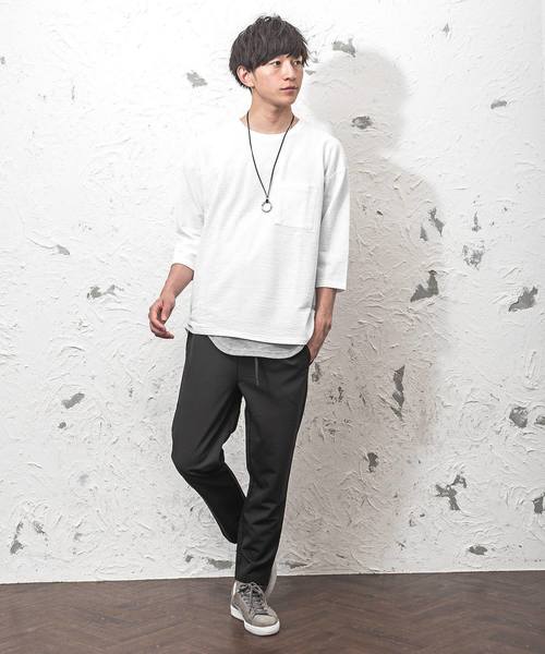 MinoriTY（マイノリティ）の「8分袖シアサッカーアンサンブル（Tシャツ/カットソー・メンズ・ホワイト×グレー/ブラック×ホワイト/ブラック系その他/ブルー系その他・M/L/XL）」の5枚目の写真