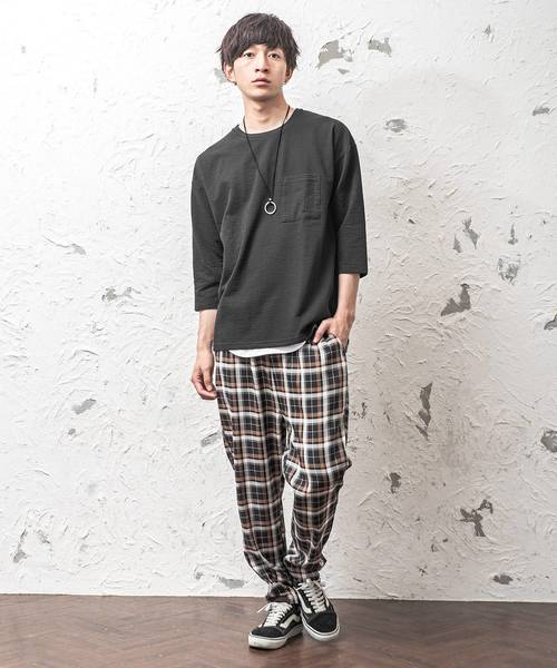 MinoriTY（マイノリティ）の「8分袖シアサッカーアンサンブル（Tシャツ/カットソー・メンズ・ホワイト×グレー/ブラック×ホワイト/ブラック系その他/ブルー系その他・M/L/XL）」の6枚目の写真