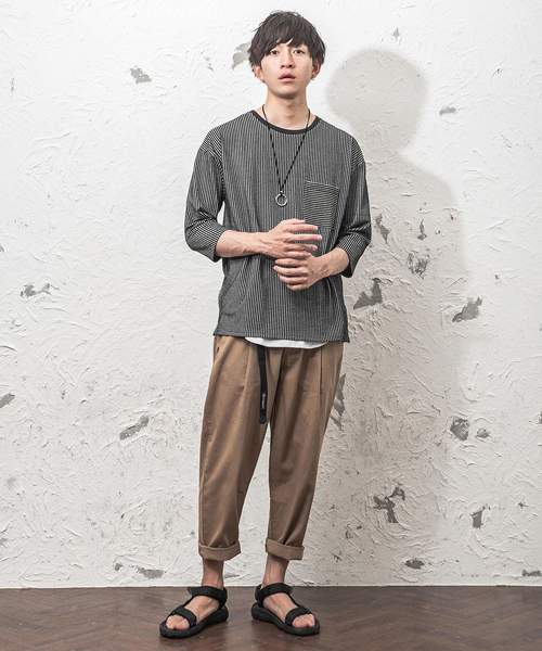 MinoriTY（マイノリティ）の「8分袖シアサッカーアンサンブル（Tシャツ/カットソー・メンズ・ホワイト×グレー/ブラック×ホワイト/ブラック系その他/ブルー系その他・M/L/XL）」の7枚目の写真