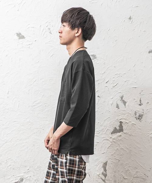 MinoriTY（マイノリティ）の「8分袖シアサッカーアンサンブル（Tシャツ/カットソー・メンズ・ホワイト×グレー/ブラック×ホワイト/ブラック系その他/ブルー系その他・M/L/XL）」の9枚目の写真