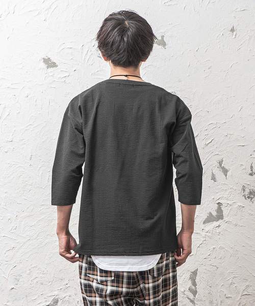 MinoriTY（マイノリティ）の「8分袖シアサッカーアンサンブル（Tシャツ/カットソー・メンズ・ホワイト×グレー/ブラック×ホワイト/ブラック系その他/ブルー系その他・M/L/XL）」の10枚目の写真