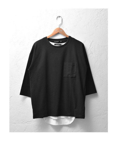 MinoriTY（マイノリティ）の「8分袖シアサッカーアンサンブル（Tシャツ/カットソー・メンズ・ホワイト×グレー/ブラック×ホワイト/ブラック系その他/ブルー系その他・M/L/XL）」の12枚目の写真