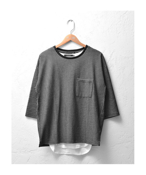 MinoriTY（マイノリティ）の「8分袖シアサッカーアンサンブル（Tシャツ/カットソー・メンズ・ホワイト×グレー/ブラック×ホワイト/ブラック系その他/ブルー系その他・M/L/XL）」の13枚目の写真