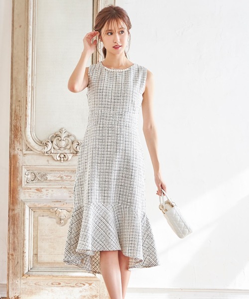 セール パール付きウエストフリンジ装飾ツイードノースリーブワンピース ワンピース Tocco Closet トッコ クローゼット のファッション通販 Zozotown