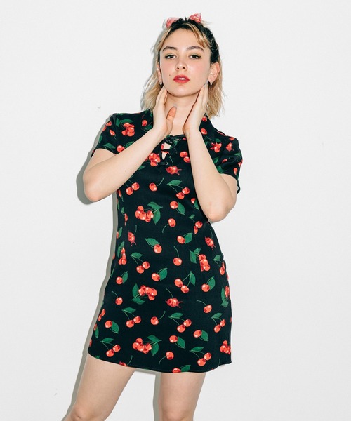 X-girl（エックスガール）の「CHERRY LACE-UP DRESS（ワンピース  