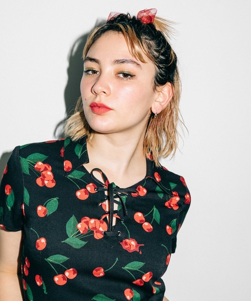 X-girl（エックスガール）の「CHERRY LACE-UP DRESS（ワンピース  
