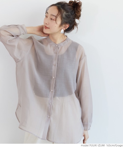 coca(coca)(コカ)の「バンドカラーシアーシャツ(シャツ/ブラウス・レディース・ライトブルー/グレー系その他/ブラック・ONE SIZE)」の1枚目の写真