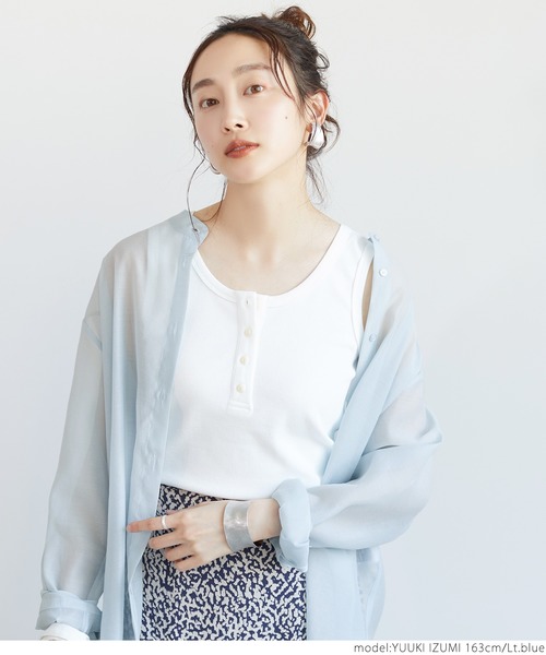 coca(coca)(コカ)の「バンドカラーシアーシャツ(シャツ/ブラウス・レディース・ライトブルー/グレー系その他/ブラック・ONE SIZE)」の9枚目の写真