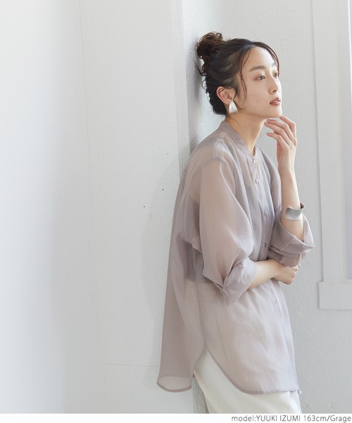 coca(coca)(コカ)の「バンドカラーシアーシャツ(シャツ/ブラウス・レディース・ライトブルー/グレー系その他/ブラック・ONE SIZE)」の5枚目の写真