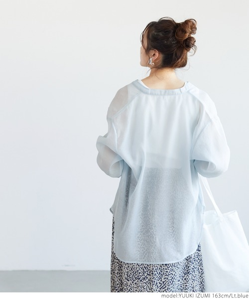 coca(coca)(コカ)の「バンドカラーシアーシャツ(シャツ/ブラウス・レディース・ライトブルー/グレー系その他/ブラック・ONE SIZE)」の10枚目の写真