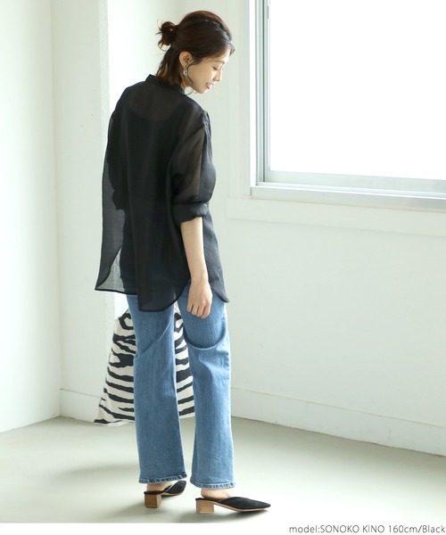 coca(coca)(コカ)の「バンドカラーシアーシャツ(シャツ/ブラウス・レディース・ライトブルー/グレー系その他/ブラック・ONE SIZE)」の18枚目の写真