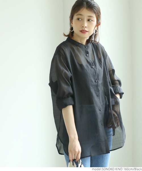 coca(coca)(コカ)の「バンドカラーシアーシャツ(シャツ/ブラウス・レディース・ライトブルー/グレー系その他/ブラック・ONE SIZE)」の15枚目の写真