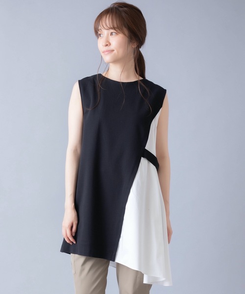 La SRIC(ラスリック)の「La SRIC/ドッキングノースリーブブラウス(シャツ/ブラウス・レディース・ブラック/カーキ・38)」の9枚目の写真