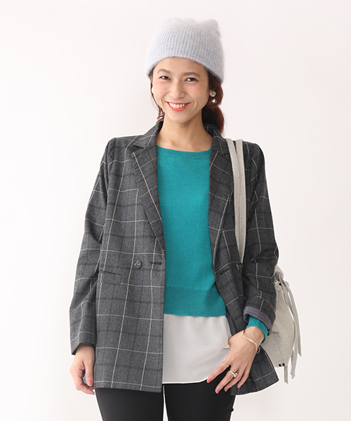 mystic(ミスティック)の「セミロングWジャケット(テーラードジャケット・レディース・チャコールグレー/グレー・フリ-)」の2枚目の写真