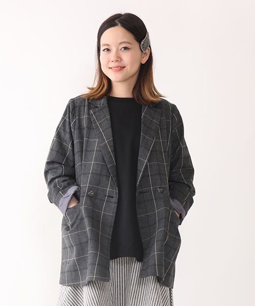 mystic(ミスティック)の「セミロングWジャケット(テーラードジャケット・レディース・チャコールグレー/グレー・フリ-)」の1枚目の写真