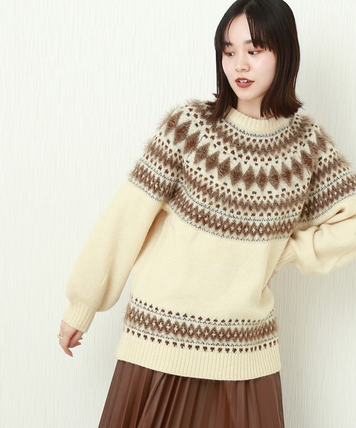 n'ee-ne(ネーネ)の「もちもちニット ノルディック柄ニット(ニット/セーター・レディース・グレイッシュベージュ/チャコールグレー/アイボリー/ダークブラウン・FREE)」の2枚目の写真