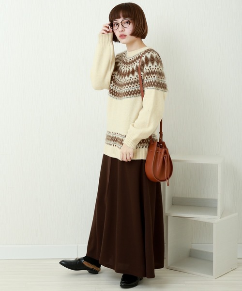 n'ee-ne(ネーネ)の「もちもちニット ノルディック柄ニット(ニット/セーター・レディース・グレイッシュベージュ/チャコールグレー/アイボリー/ダークブラウン・FREE)」の5枚目の写真