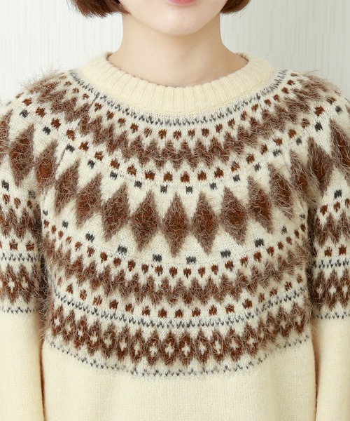 n'ee-ne(ネーネ)の「もちもちニット ノルディック柄ニット(ニット/セーター・レディース・グレイッシュベージュ/チャコールグレー/アイボリー/ダークブラウン・FREE)」の8枚目の写真