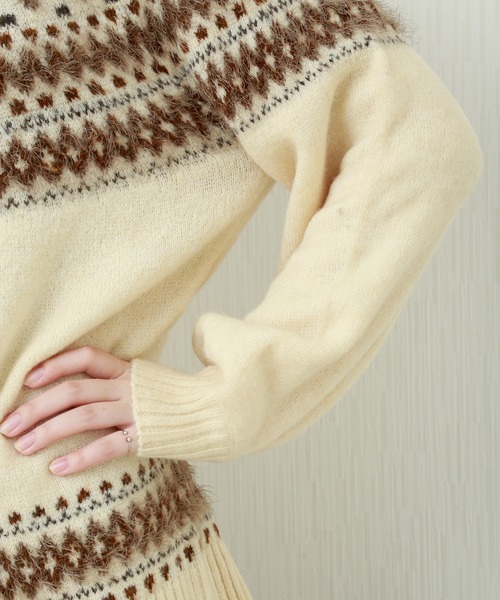 n'ee-ne(ネーネ)の「もちもちニット ノルディック柄ニット(ニット/セーター・レディース・グレイッシュベージュ/チャコールグレー/アイボリー/ダークブラウン・FREE)」の14枚目の写真