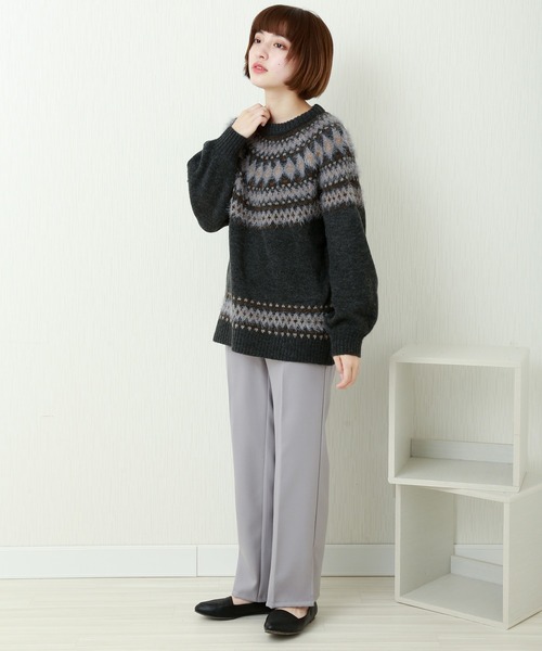 n'ee-ne(ネーネ)の「もちもちニット ノルディック柄ニット(ニット/セーター・レディース・グレイッシュベージュ/チャコールグレー/アイボリー/ダークブラウン・FREE)」の15枚目の写真
