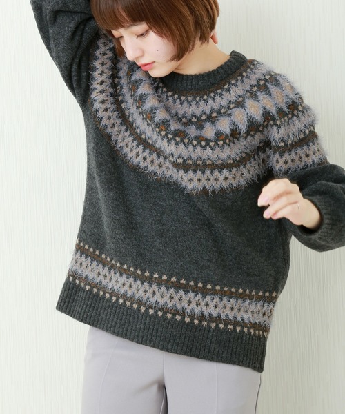 n'ee-ne(ネーネ)の「もちもちニット ノルディック柄ニット(ニット/セーター・レディース・グレイッシュベージュ/チャコールグレー/アイボリー/ダークブラウン・FREE)」の10枚目の写真