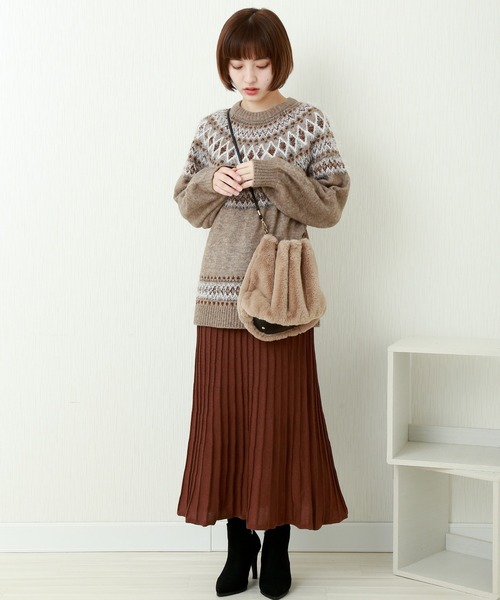 n'ee-ne(ネーネ)の「もちもちニット ノルディック柄ニット(ニット/セーター・レディース・グレイッシュベージュ/チャコールグレー/アイボリー/ダークブラウン・FREE)」の13枚目の写真