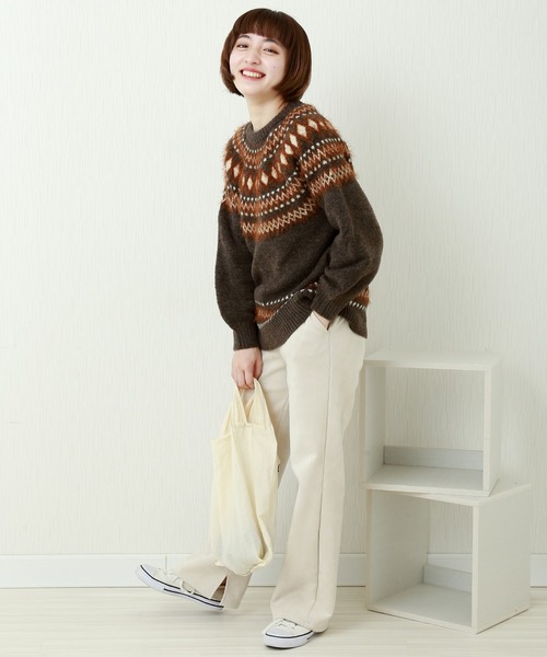 n'ee-ne(ネーネ)の「もちもちニット ノルディック柄ニット(ニット/セーター・レディース・グレイッシュベージュ/チャコールグレー/アイボリー/ダークブラウン・FREE)」の18枚目の写真