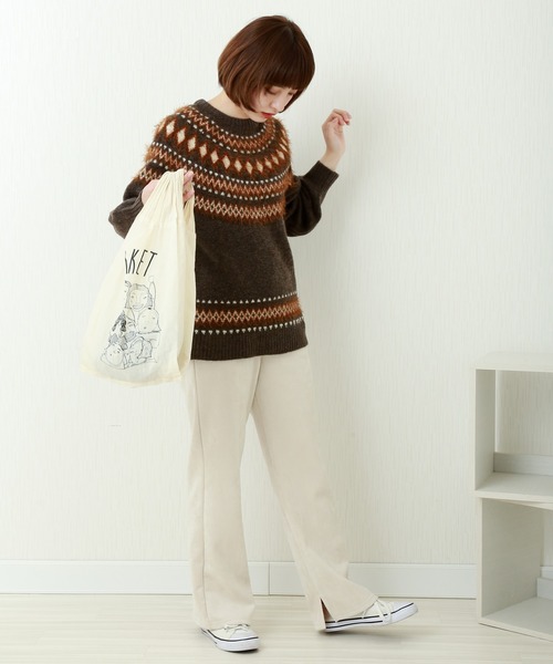 n'ee-ne(ネーネ)の「もちもちニット ノルディック柄ニット(ニット/セーター・レディース・グレイッシュベージュ/チャコールグレー/アイボリー/ダークブラウン・FREE)」の21枚目の写真