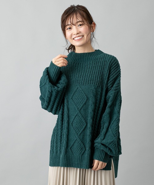 prose verse(プロズヴェール)の「編地切替えモールヤーンビッグニット(ニット/セーター・レディース・グリーン/オフホワイト/キャメル/ブラック・フリ-)」の15枚目の写真