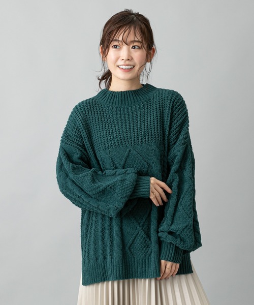 prose verse(プロズヴェール)の「編地切替えモールヤーンビッグニット(ニット/セーター・レディース・グリーン/オフホワイト/キャメル/ブラック・フリ-)」の16枚目の写真