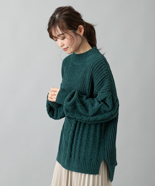 prose verse(プロズヴェール)の「編地切替えモールヤーンビッグニット(ニット/セーター・レディース・グリーン/オフホワイト/キャメル/ブラック・フリ-)」の17枚目の写真