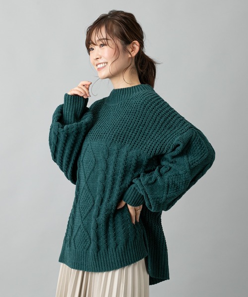 prose verse(プロズヴェール)の「編地切替えモールヤーンビッグニット(ニット/セーター・レディース・グリーン/オフホワイト/キャメル/ブラック・フリ-)」の19枚目の写真
