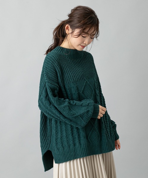 prose verse(プロズヴェール)の「編地切替えモールヤーンビッグニット(ニット/セーター・レディース・グリーン/オフホワイト/キャメル/ブラック・フリ-)」の20枚目の写真