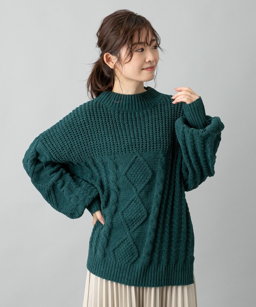 prose verse(プロズヴェール)の「編地切替えモールヤーンビッグニット(ニット/セーター・レディース・グリーン/オフホワイト/キャメル/ブラック・フリ-)」の21枚目の写真
