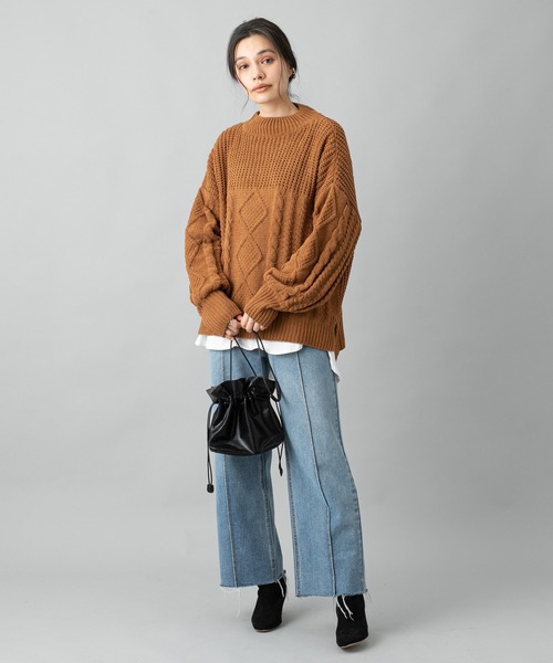 prose verse(プロズヴェール)の「編地切替えモールヤーンビッグニット(ニット/セーター・レディース・グリーン/オフホワイト/キャメル/ブラック・フリ-)」の22枚目の写真