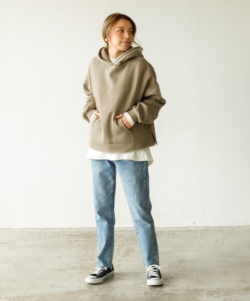 Auntie Rosa Holiday（アンティローザホリデー）の「オーバーステッチワイドパーカー（パーカー・レディース・チャコールグレー/パープル/カーキ/モカ/ナチュラル・FREE）」の9枚目の写真