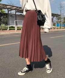 ウェストストレッチ ロングプリーツスカート