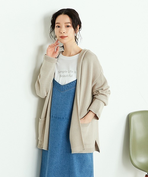 美品　OBLI フードカーディガン OBLI】フード付きアイボリーカーディガン アイボリー フード付き