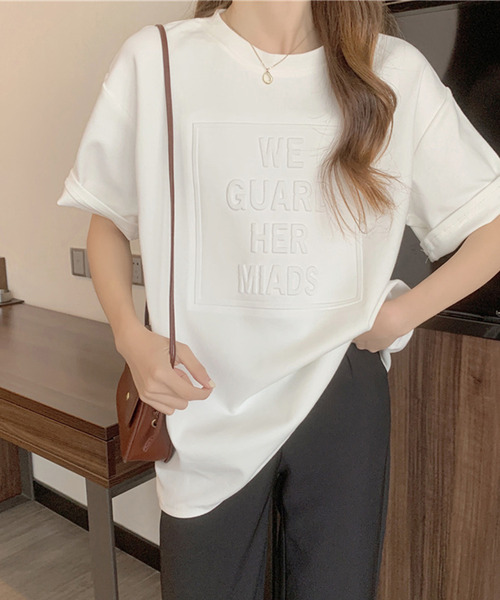 JUNOAH（ジュノア）の「エンボス加工ロゴTシャツ（Tシャツ/カットソー・レディース・グレー/ブラック/ネイビー/ホワイト/ブラウン・LARGE/MEDIUM/X-LARGE）」の15枚目の写真