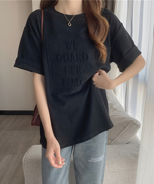 JUNOAH（ジュノア）の「エンボス加工ロゴTシャツ（Tシャツ/カットソー・レディース・グレー/ブラック/ネイビー/ホワイト/ブラウン・LARGE/MEDIUM/X-LARGE）」の20枚目の写真
