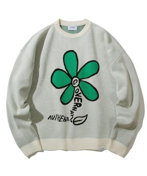COVERNAT（カバーナット）の「【COVERNAT】BIG FLOWER LOGO KNIT / カバーナット ビッグ フラワー ロゴ ニット（ニット/セーター・メンズ・ブラック/オリーブ/アイボリー/ダークブルー・SMALL/MEDIUM/LARGE/X-LARGE）」の3枚目の写真