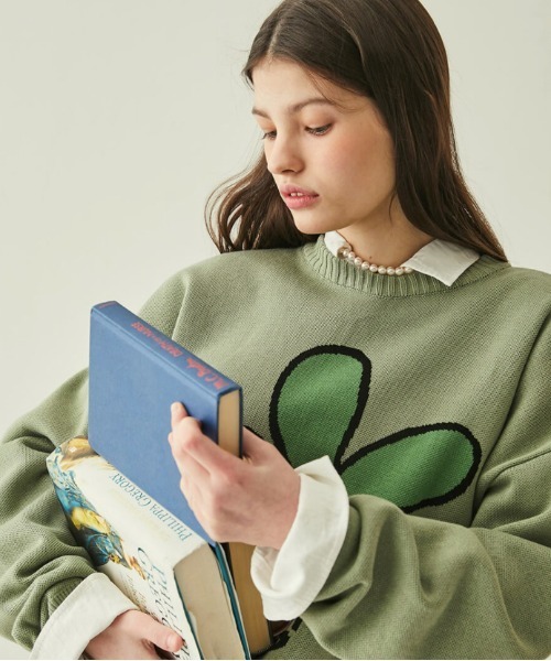 COVERNAT（カバーナット）の「【COVERNAT】BIG FLOWER LOGO KNIT / カバーナット ビッグ フラワー ロゴ ニット（ニット/セーター・メンズ・ブラック/オリーブ/アイボリー/ダークブルー・SMALL/MEDIUM/LARGE/X-LARGE）」の18枚目の写真