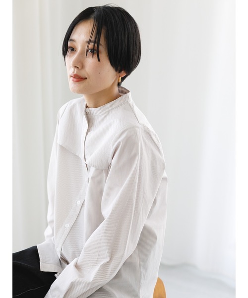 koe(コエ)の「前ヨーク付バンドカラーシャツ*(シャツ/ブラウス・レディース・ミント/ベージュ/サックスブルー・FREE)」の2枚目の写真