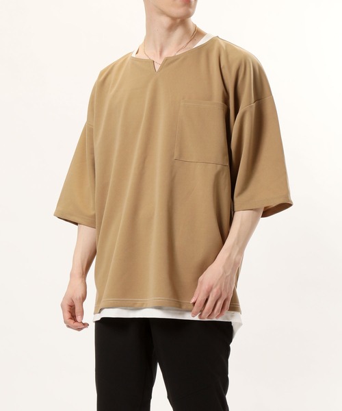 TopIsm（トップイズム）の「アンサンブル 半袖キーネック梨地ワイドカットソー&ロングタンクトップ（アンサンブル・メンズ・ホワイト/グレー系その他/ブラウン/ベージュ/ブラック・M/L）」の6枚目の写真