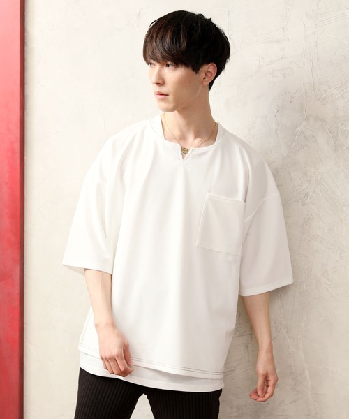 TopIsm（トップイズム）の「アンサンブル 半袖キーネック梨地ワイドカットソー&ロングタンクトップ（アンサンブル・メンズ・ホワイト/グレー系その他/ブラウン/ベージュ/ブラック・M/L）」の11枚目の写真