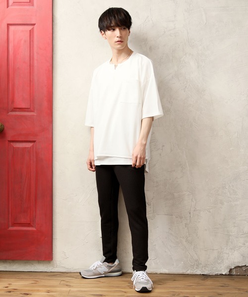 TopIsm（トップイズム）の「アンサンブル 半袖キーネック梨地ワイドカットソー&ロングタンクトップ（アンサンブル・メンズ・ホワイト/グレー系その他/ブラウン/ベージュ/ブラック・M/L）」の18枚目の写真