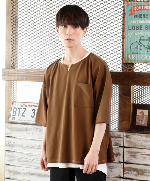 TopIsm（トップイズム）の「アンサンブル 半袖キーネック梨地ワイドカットソー&ロングタンクトップ（アンサンブル・メンズ・ホワイト/グレー系その他/ブラウン/ベージュ/ブラック・M/L）」の8枚目の写真